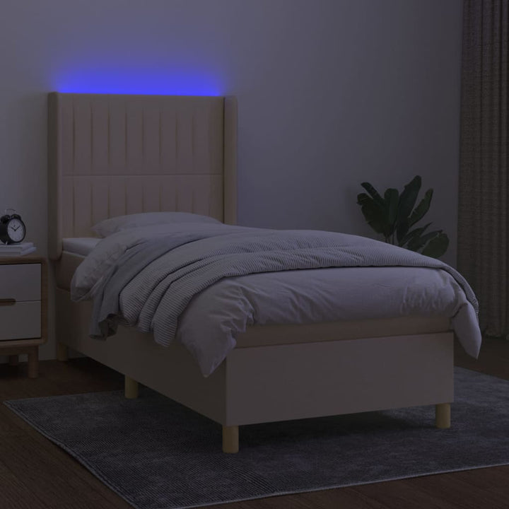 kontinentalseng med LED-lys 90x200 cm stof cremefarvet