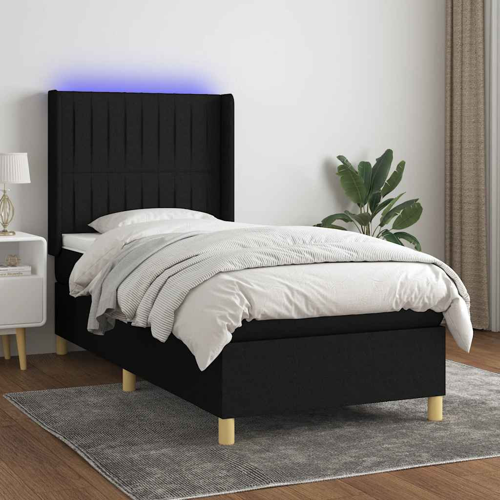 kontinentalseng med LED-lys 100x200 cm stof sort