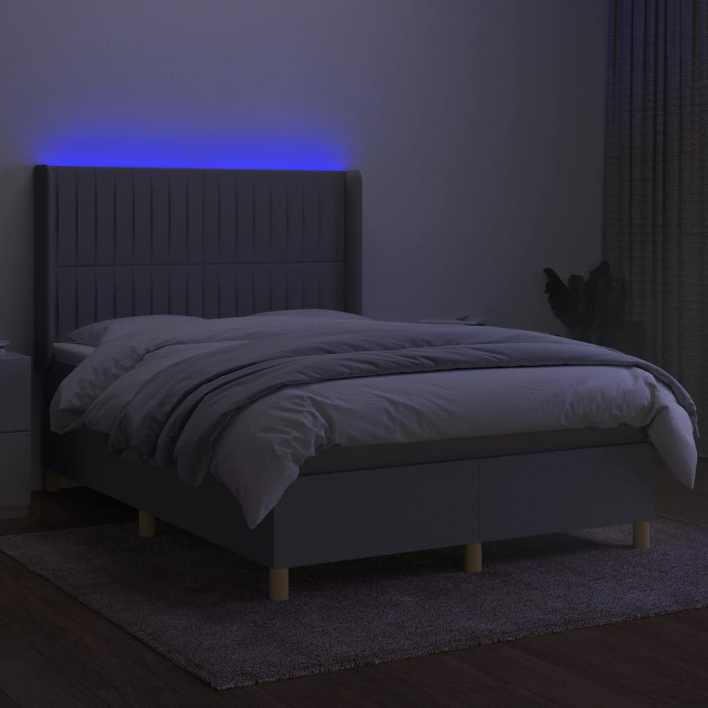 kontinentalseng med LED-lys 140x190 cm stof lysegrå
