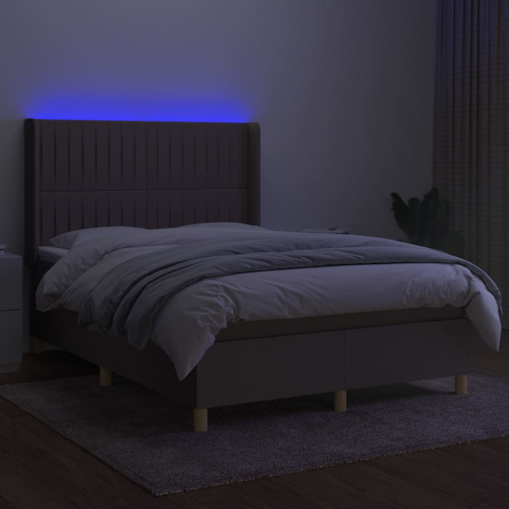 kontinentalseng med LED-lys 140x190 cm stof gråbrun