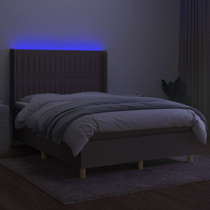 kontinentalseng med LED-lys 140x200 cm stof gråbrun
