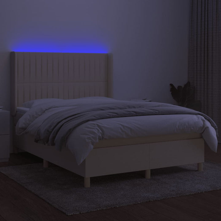 kontinentalseng med LED-lys 140x200 cm stof cremefarvet