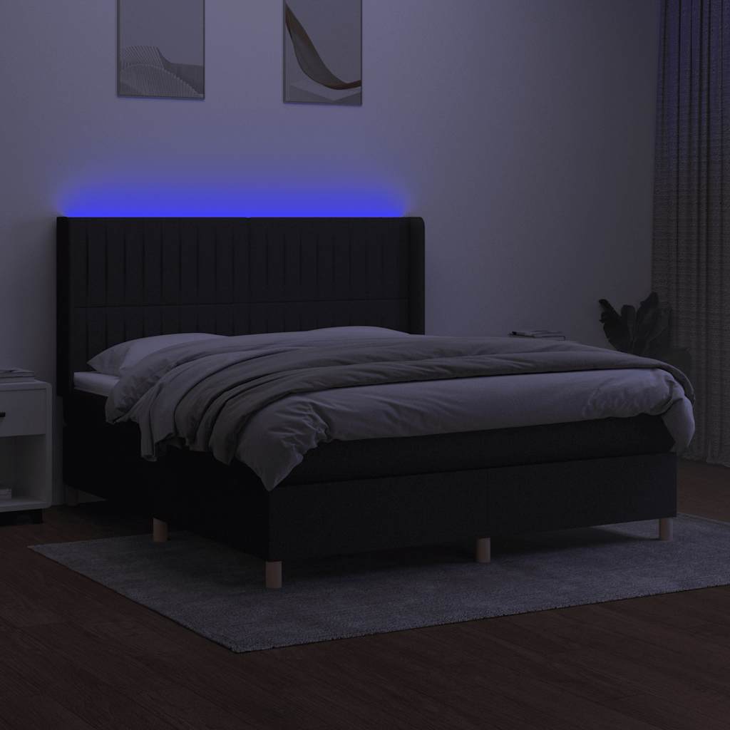 kontinentalseng med LED-lys 160x200 cm stof sort