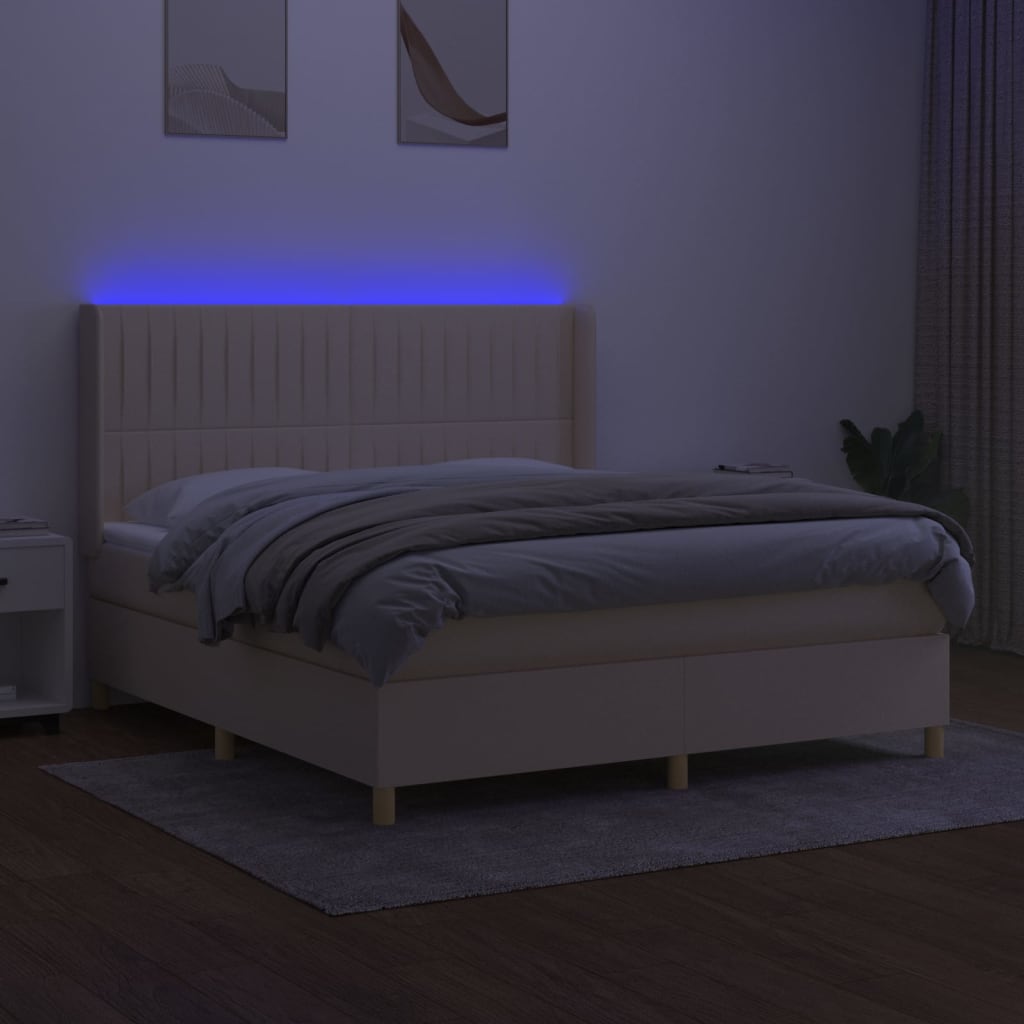 kontinentalseng med LED-lys 160x200 cm stof cremefarvet