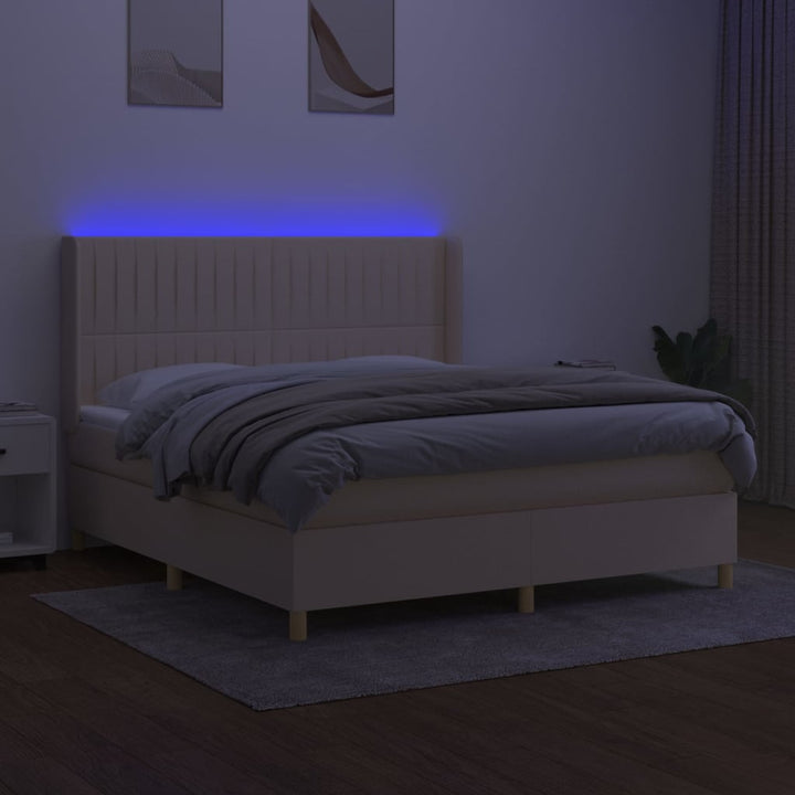 kontinentalseng med LED-lys 160x200 cm stof cremefarvet