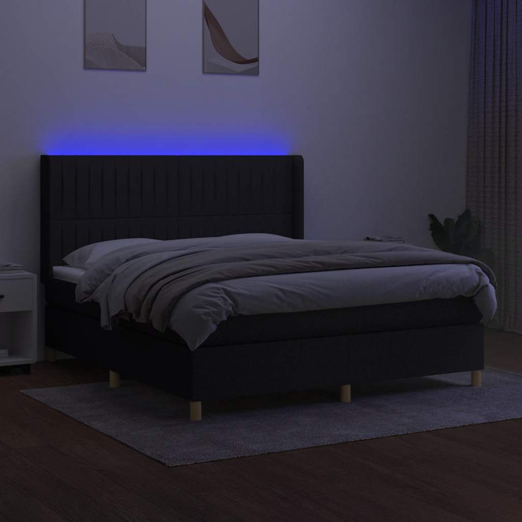 kontinentalseng med LED-lys 180x200 cm stof sort