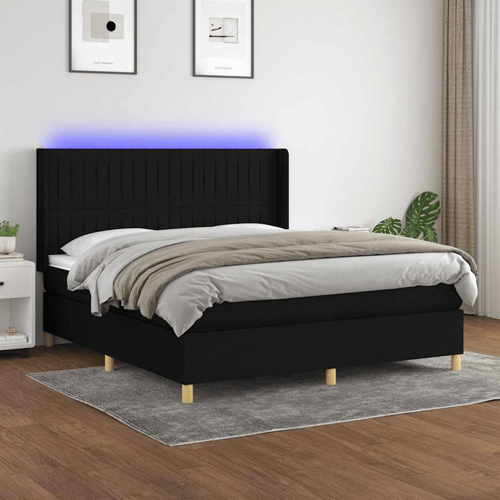 kontinentalseng med LED-lys 180x200 cm stof sort
