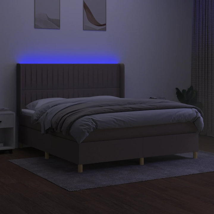 kontinentalseng med LED-lys 180x200 cm stof gråbrun
