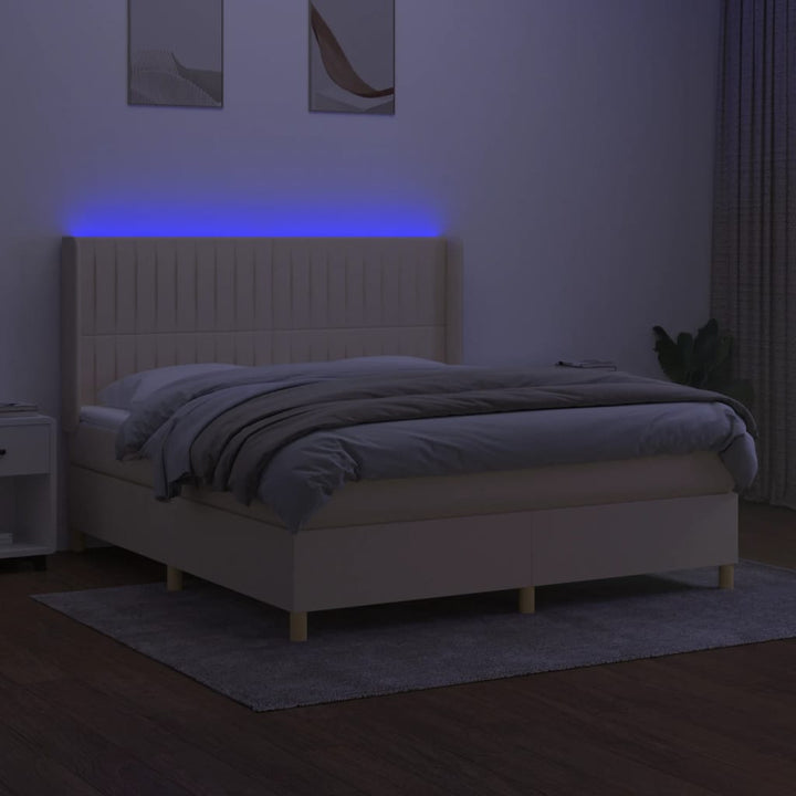 kontinentalseng med LED-lys 180x200 cm stof cremefarvet