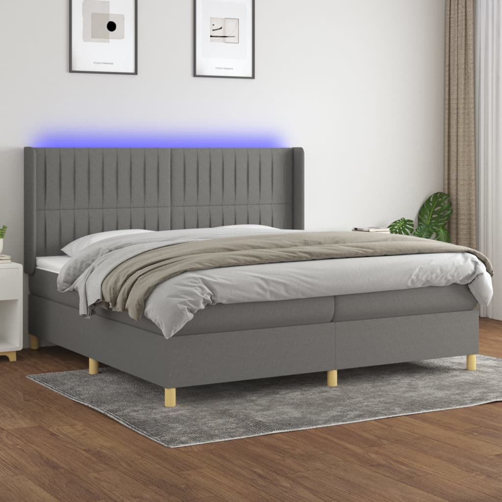 kontinentalseng med LED-lys 200x200 cm stof mørkegrå