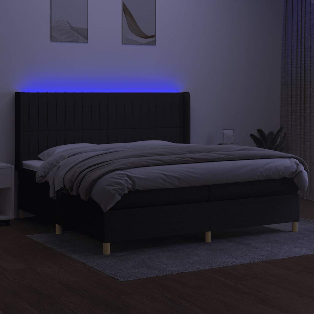 kontinentalseng med LED-lys 200x200 cm stof sort