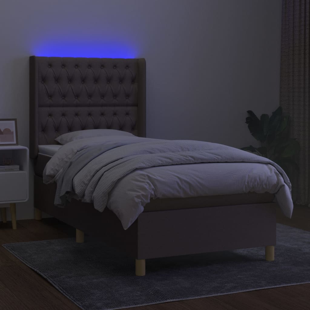 kontinentalseng med LED-lys 80x200 cm stof gråbrun