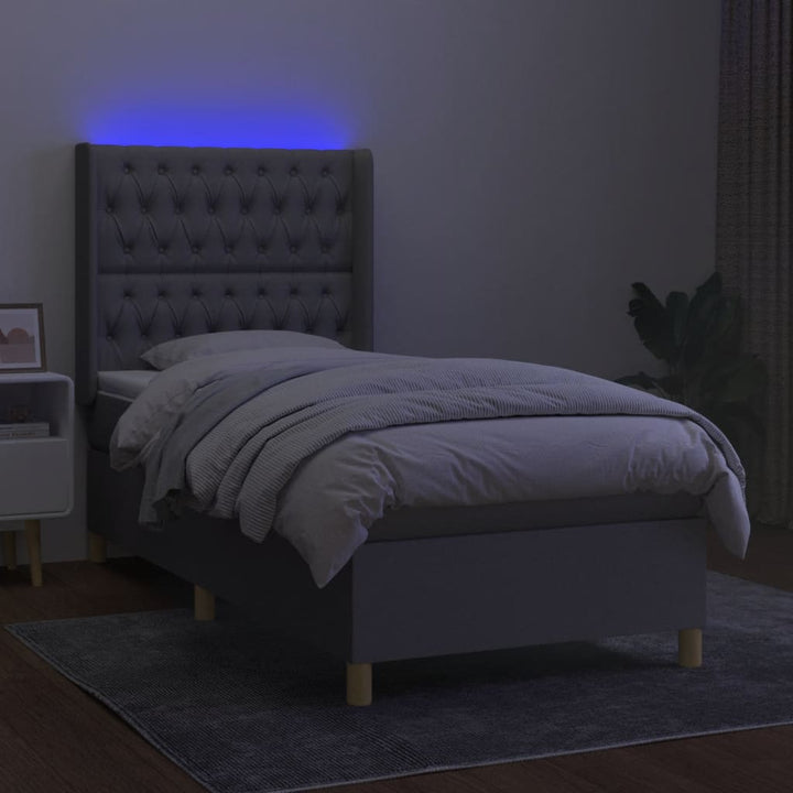 kontinentalseng med LED-lys 90x190 cm stof lysegrå