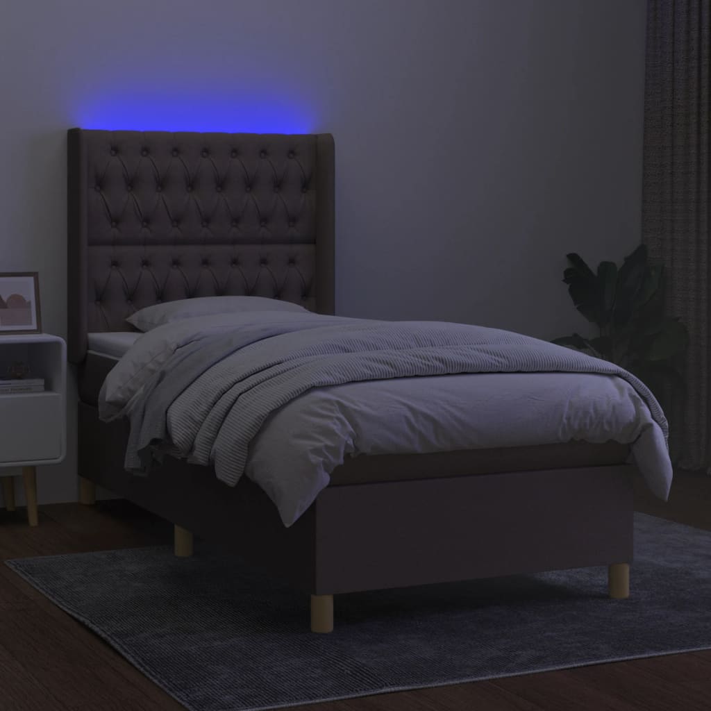 kontinentalseng med LED-lys 90x200 cm stof gråbrun