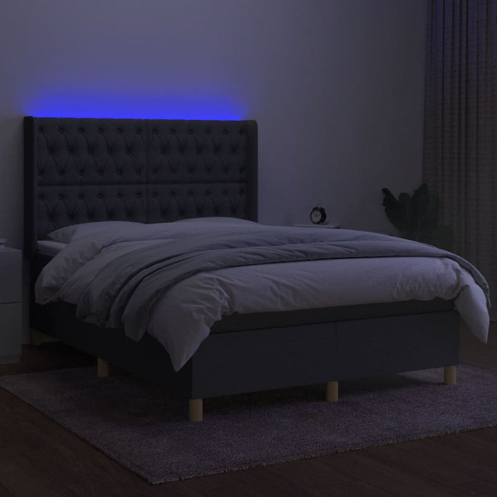 kontinentalseng med LED-lys 140x200 cm stof mørkegrå