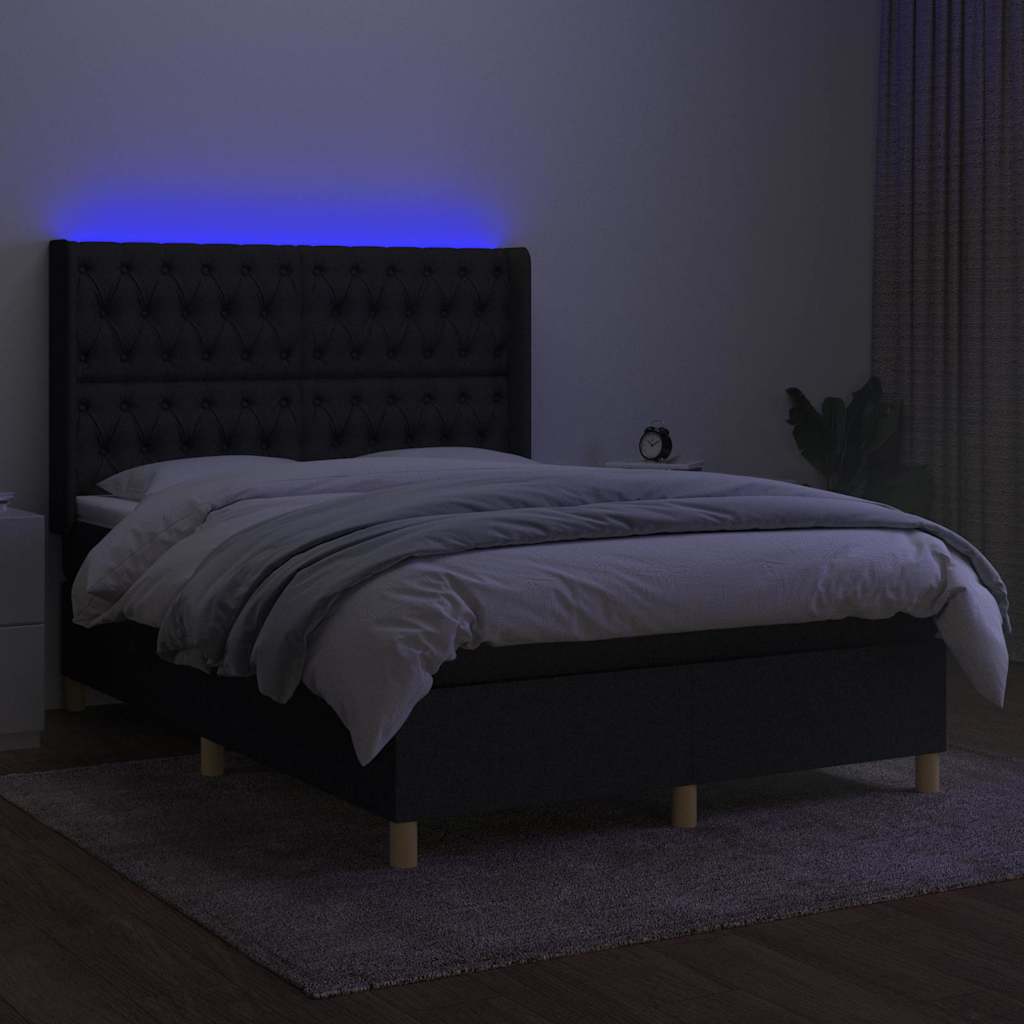 kontinentalseng med LED-lys 140x200 cm stof sort