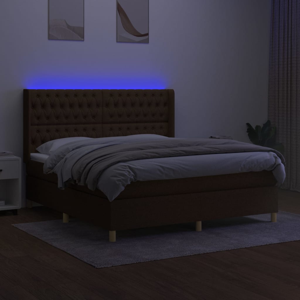 kontinentalseng med LED-lys 160x200 cm stof mørkebrun