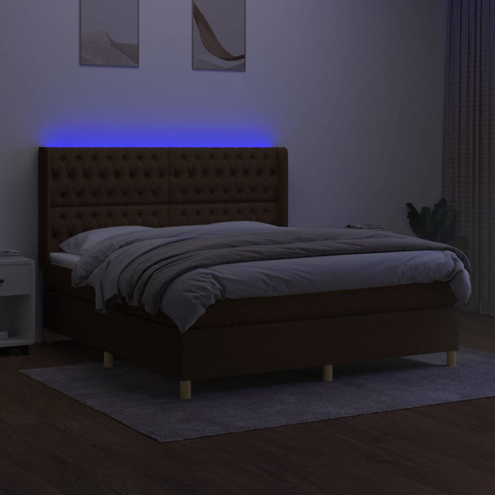 kontinentalseng med LED-lys 160x200 cm stof mørkebrun
