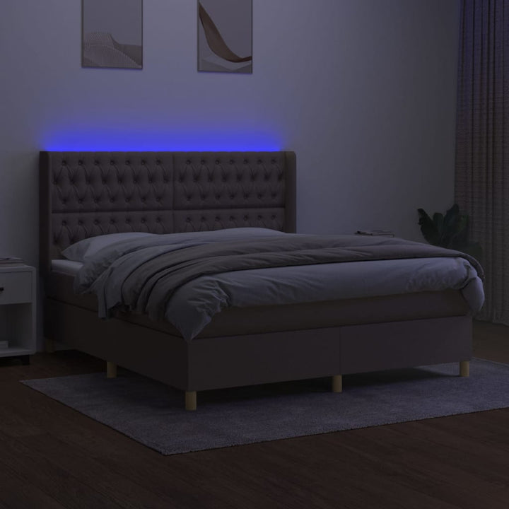 kontinentalseng med LED-lys 160x200 cm stof gråbrun