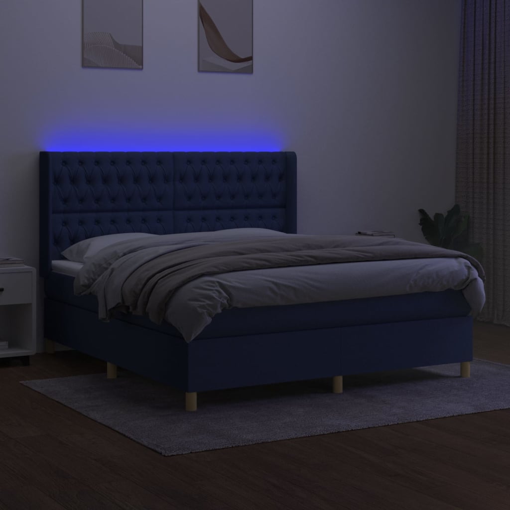 kontinentalseng med LED-lys 160x200 cm stof blå