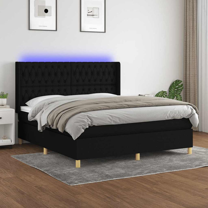 kontinentalseng med LED-lys 180x200 cm stof sort