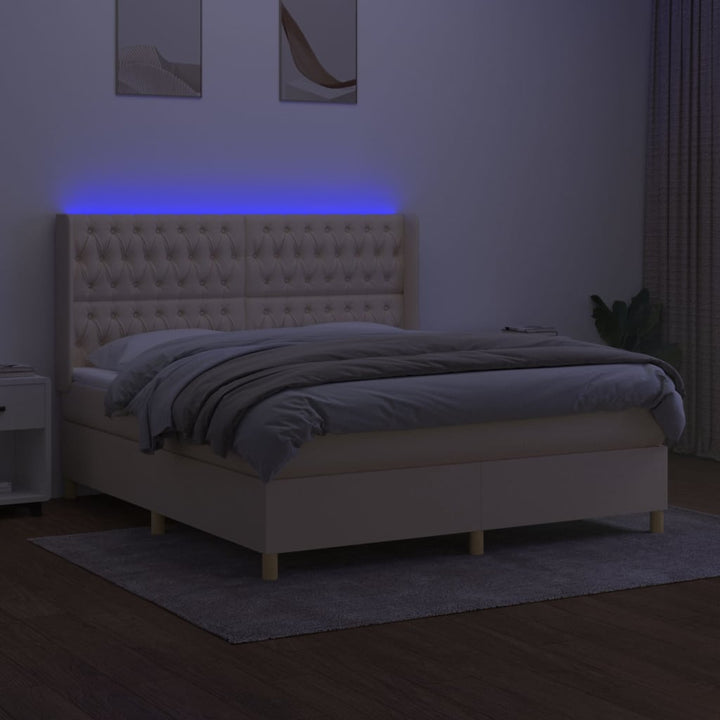 kontinentalseng med LED-lys 180x200 cm stof cremefarvet
