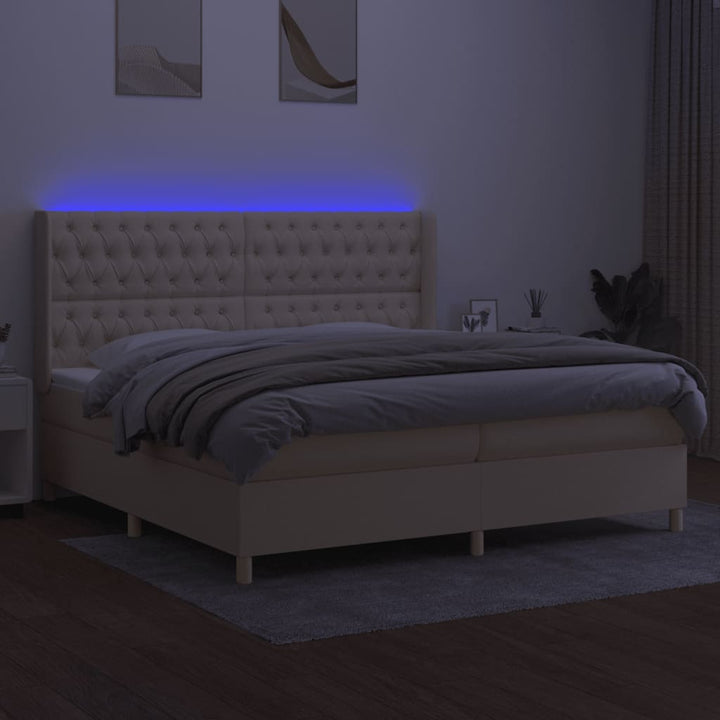 kontinentalseng med LED-lys 200x200 cm stof cremefarvet