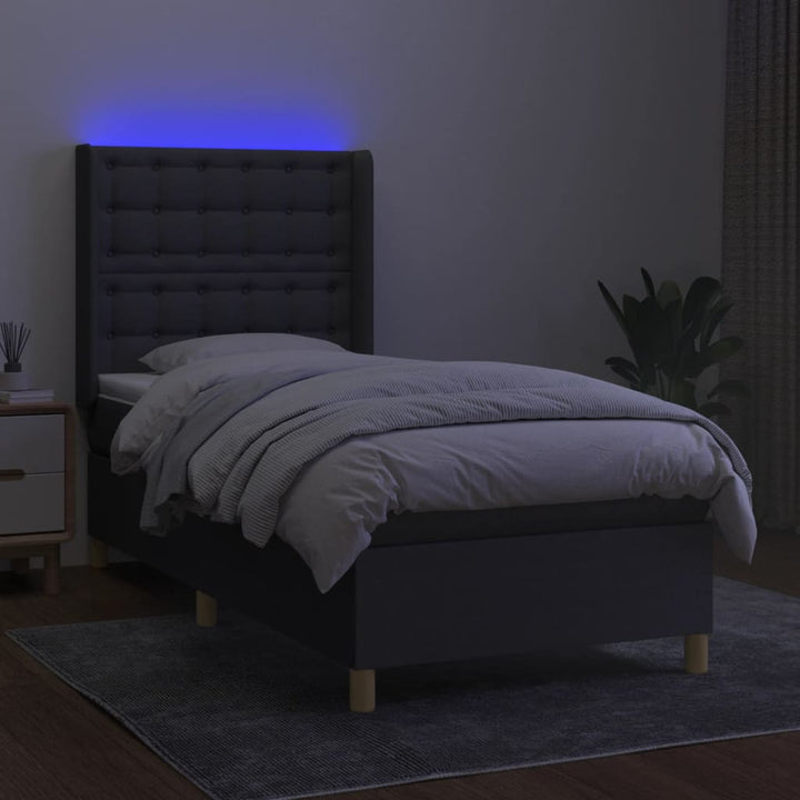 kontinentalseng med LED-lys 80x200 cm stof mørkegrå