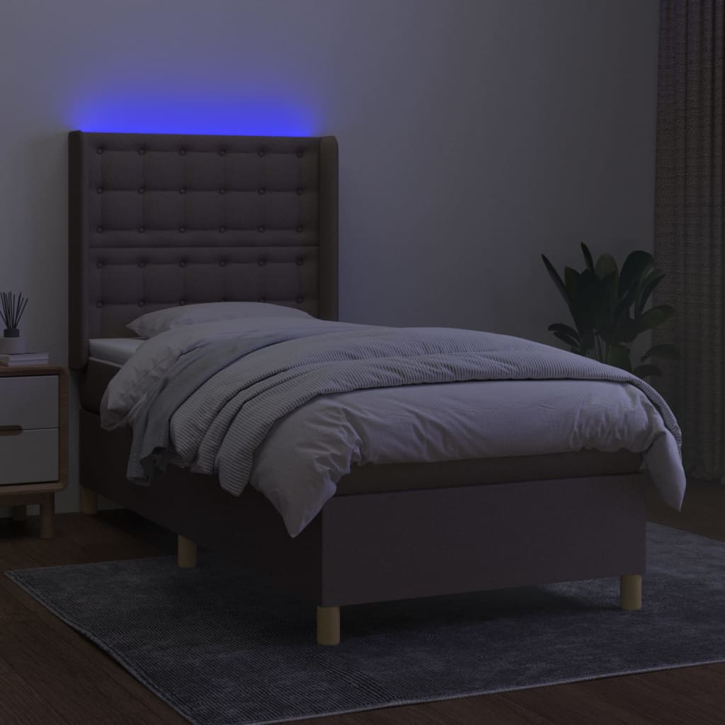 kontinentalseng med LED-lys 90x190 cm stof gråbrun