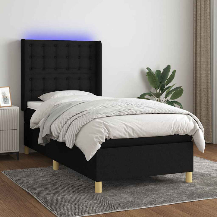 kontinentalseng med LED-lys 100x200 cm stof sort