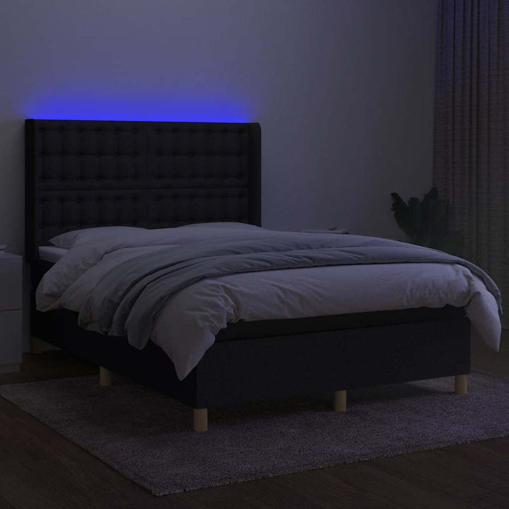 kontinentalseng med LED-lys 140x190 cm stof sort