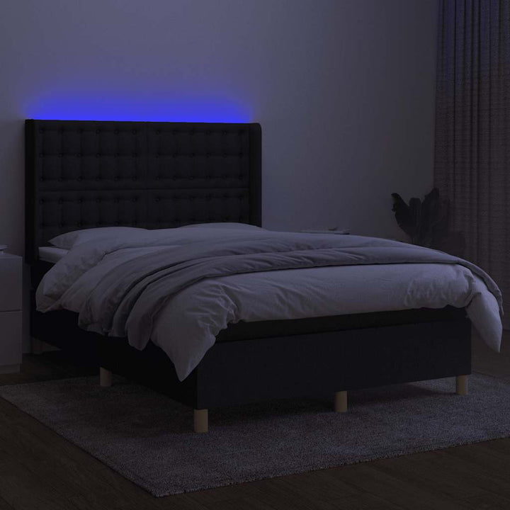 kontinentalseng med LED-lys 140x200 cm stof sort