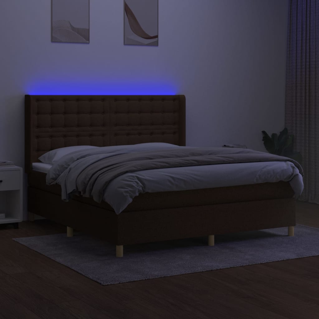 kontinentalseng med LED-lys 160x200 cm stof mørkebrun