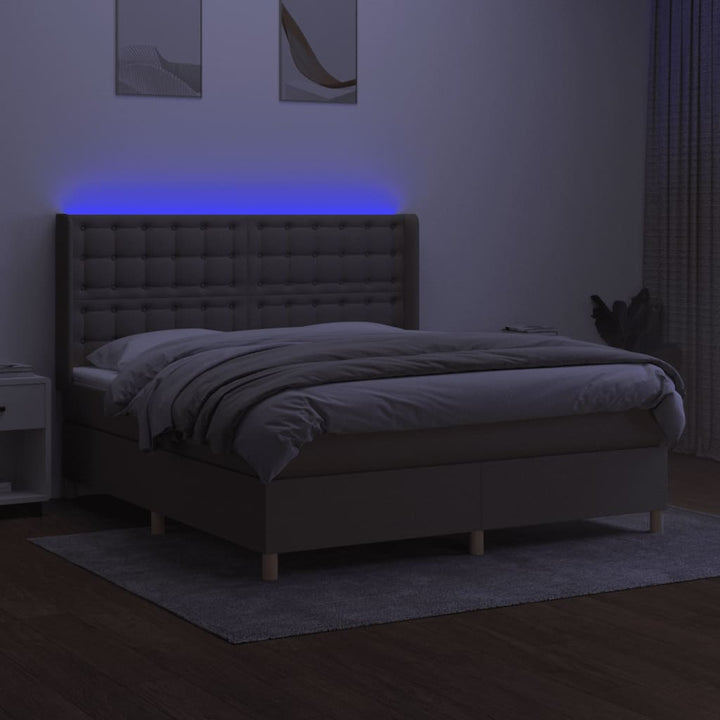kontinentalseng med LED-lys 180x200 cm stof gråbrun