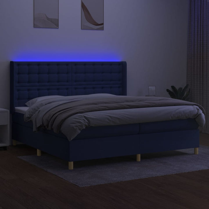 kontinentalseng med LED-lys 200x200 cm stof blå