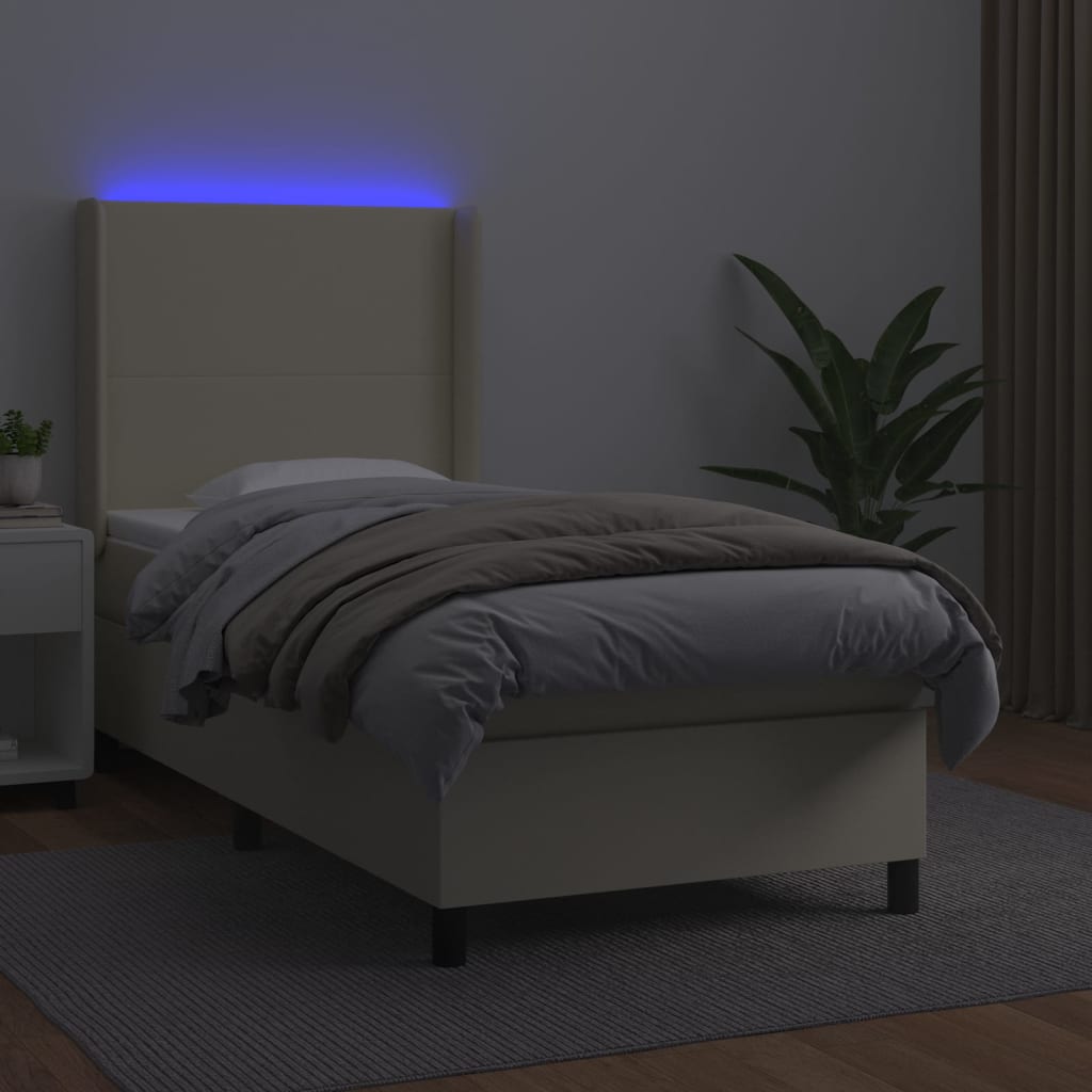 kontinentalseng med LED-lys 80x200 cm kunstlæder cremefarvet