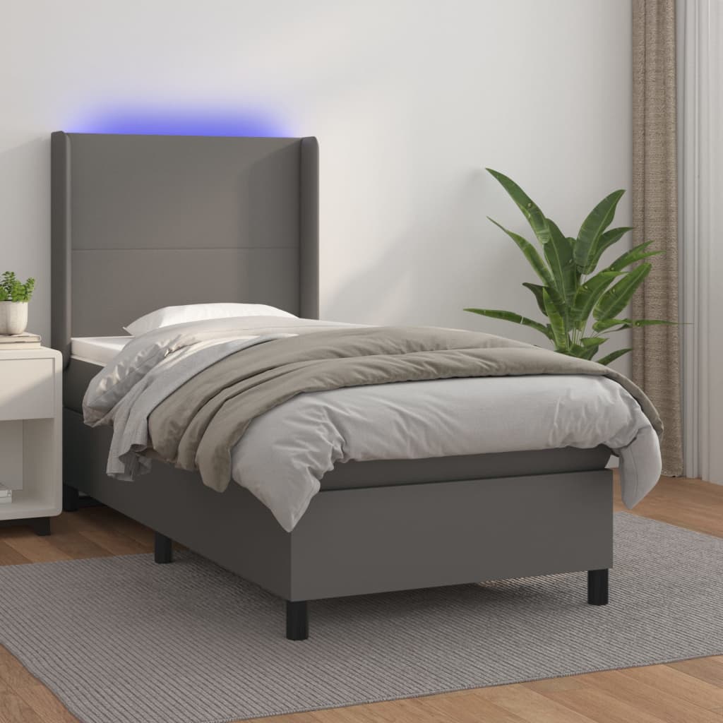 kontinentalseng med LED-lys 80x200 cm kunstlæder grå