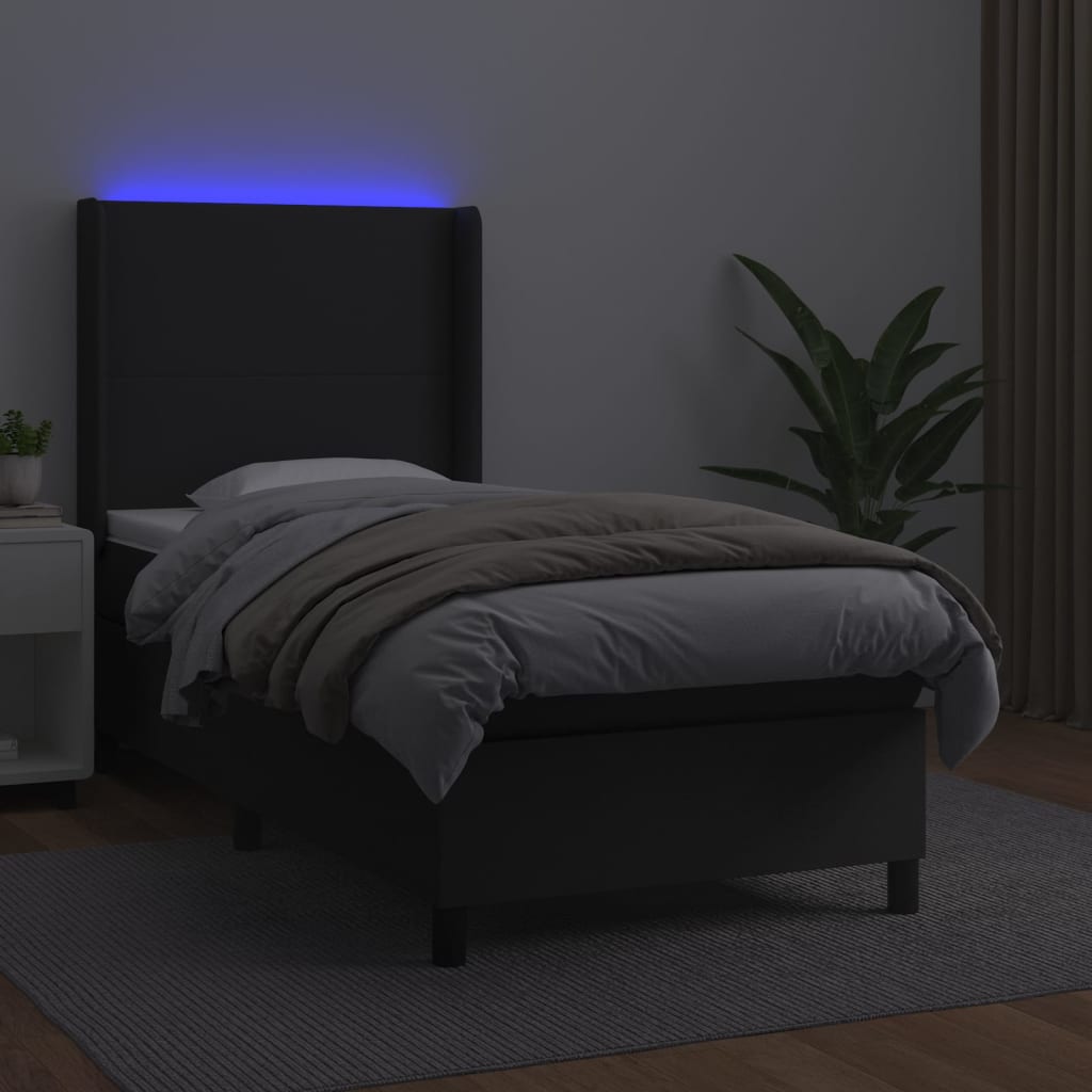 kontinentalseng med LED-lys 90x190 cm kunstlæder sort