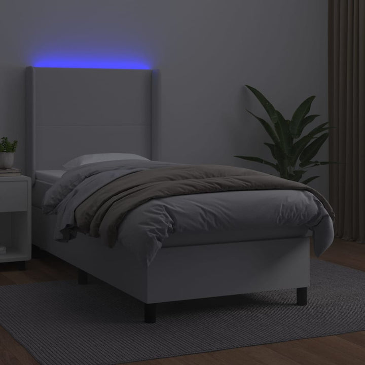 kontinentalseng med LED-lys 90x200 cm kunstlæder hvid