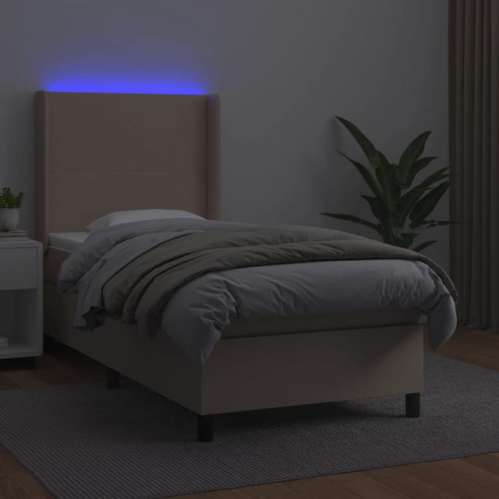 kontinentalseng LED-lys 90x200 cm kunstlæder cappuccinofarvet