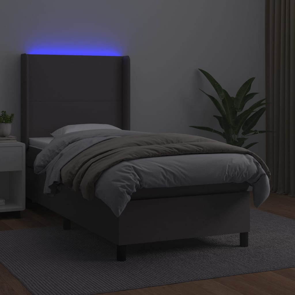 kontinentalseng med LED-lys 100x200 cm kunstlæder grå