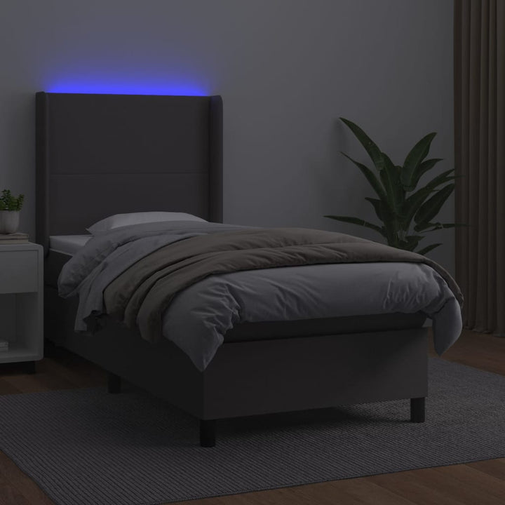 kontinentalseng med LED-lys 100x200 cm kunstlæder grå
