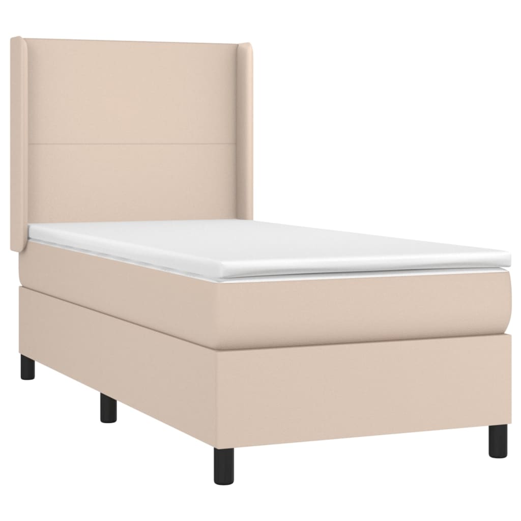 kontinentalseng LED-lys 100x200 cm kunstlæder cappuccinofarvet