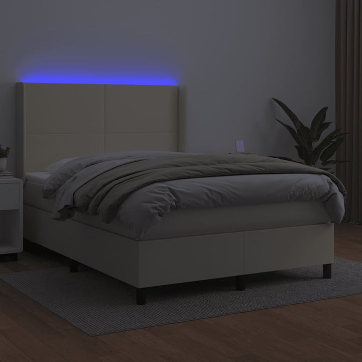 kontinentalseng med LED-lys 140x200 cm kunstlæder cremefarvet