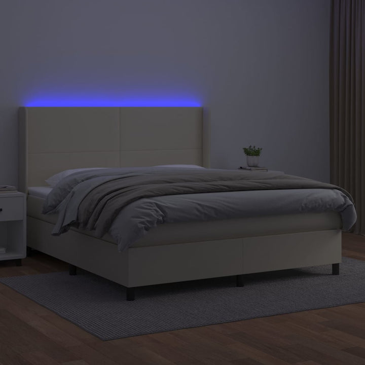 kontinentalseng med LED-lys 160x200 cm kunstlæder cremefarvet