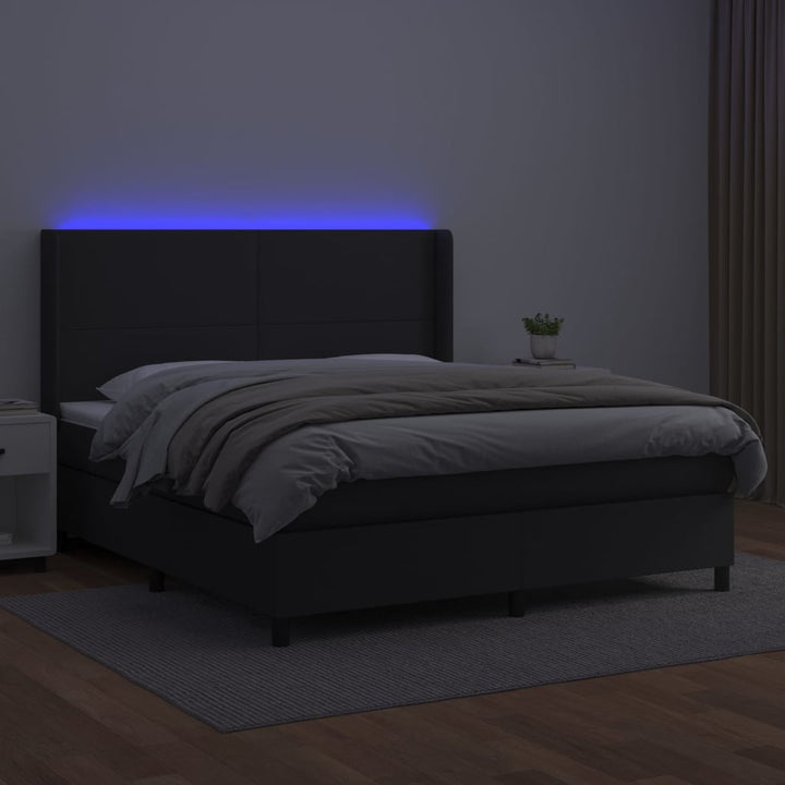 kontinentalseng med LED-lys 180x200 cm kunstlæder sort