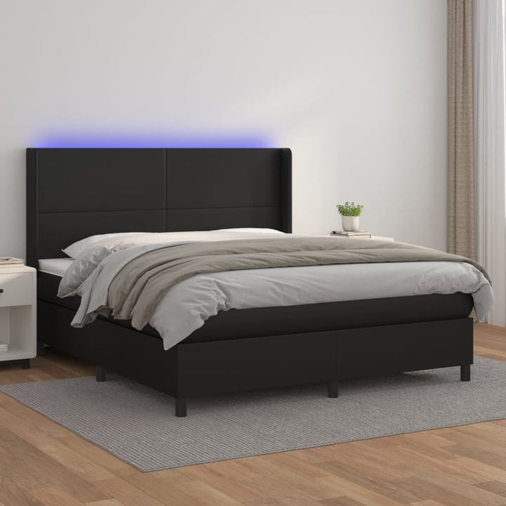 kontinentalseng med LED-lys 180x200 cm kunstlæder sort