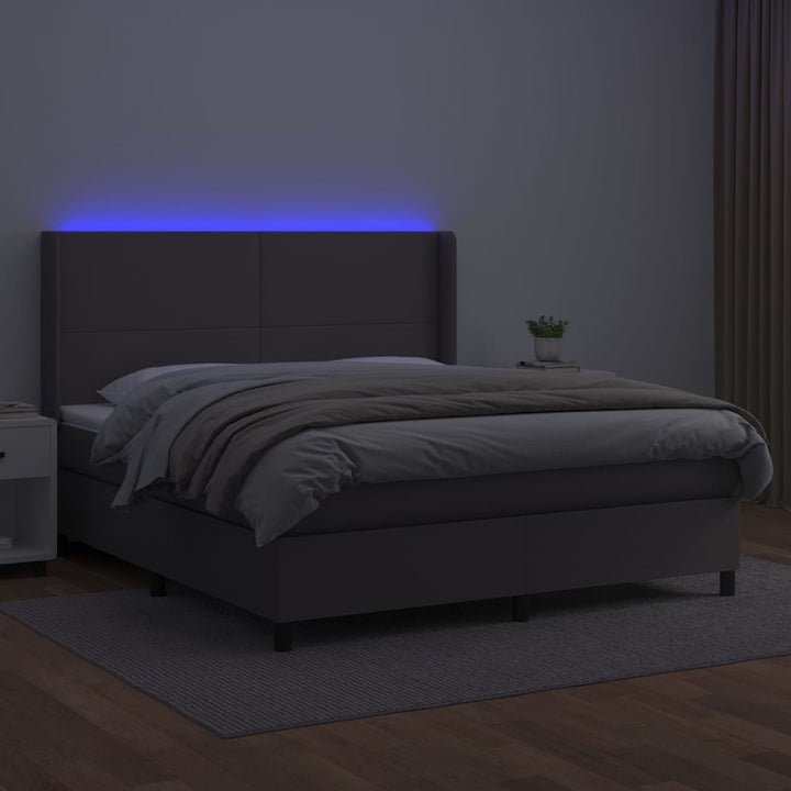 kontinentalseng med LED-lys 180x200 cm kunstlæder grå
