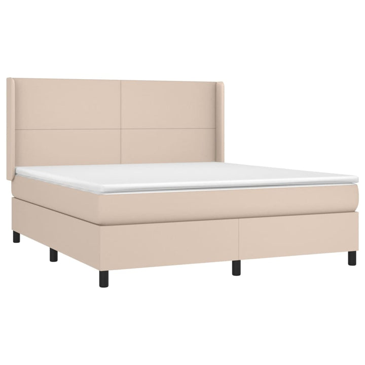 kontinentalseng LED-lys 180x200 cm kunstlæder cappuccinofarvet