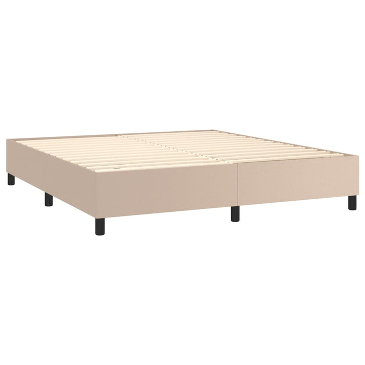 kontinentalseng LED-lys 180x200 cm kunstlæder cappuccinofarvet